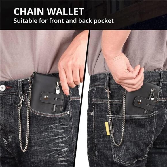 Genuine Leather Bifold Purse for Men with ID Window and Zip Coin Pocket - Picture 2 of 7